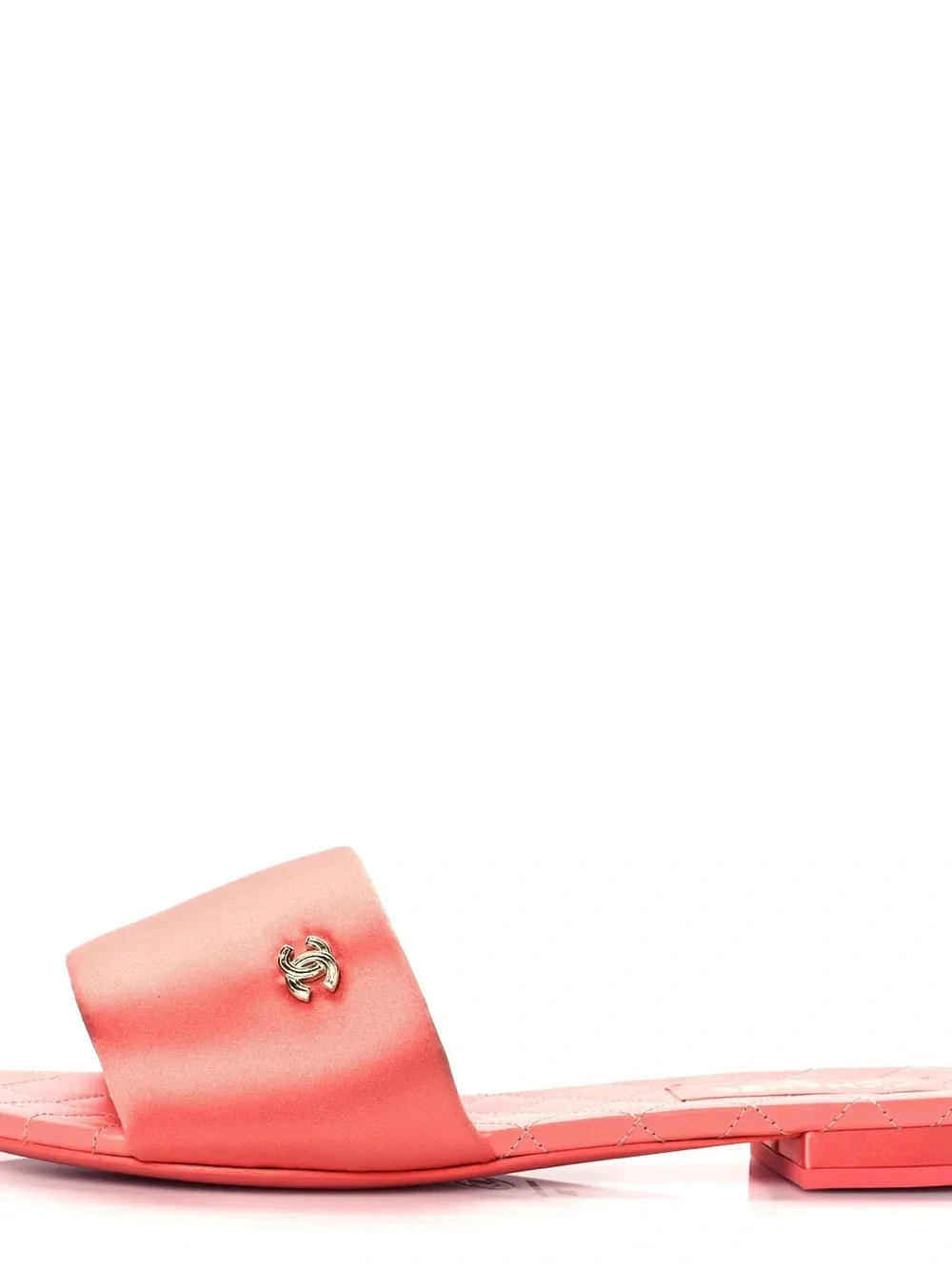 CHANEL Coral Pink Slide Sandal with Gold CC Accent